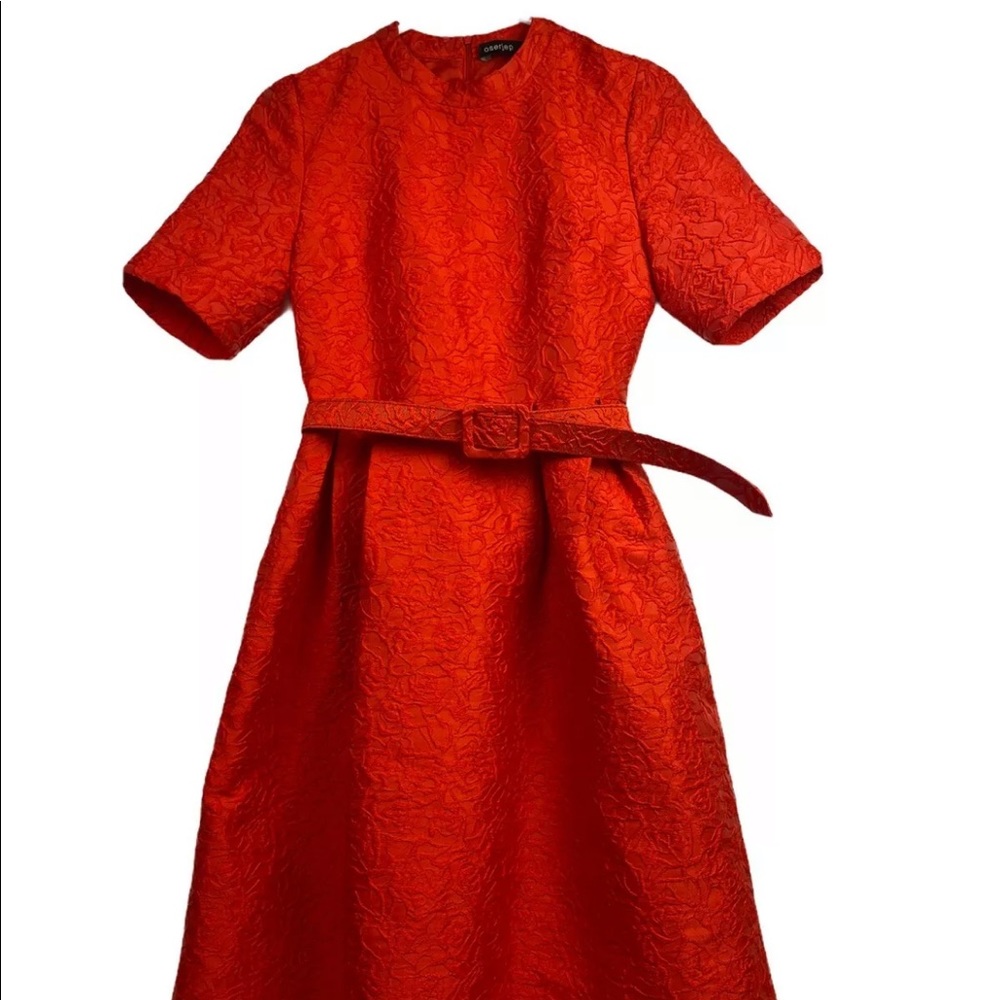 Oserjep red short sleeve belted  party dress